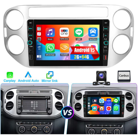 DAB+ Android 15 pour VW Tiguan 5N 2007-2016 Golf Plus Navigation CarPlay GPS USB Type-C 2+64 Go