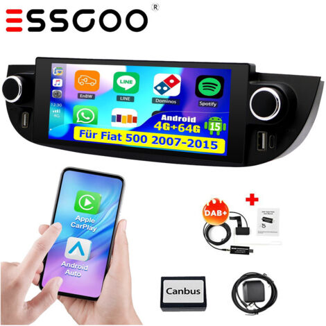 DAB+ Autoradio pour Fiat 500 (2007-2015) : Android 15, Apple CarPlay, GPS, Bluetooth, Wi-Fi, RDS, DSP, 4 Go + 64 Go de RAM  - 4+64G DAB+