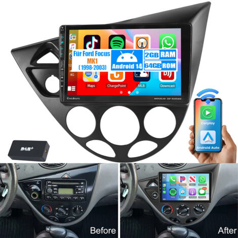 DAB+ (en option) pour Ford Focus MK1 1998-2003, autoradio Android 15 compatible Apple CarPlay avec ports USB et Type-C - 2+64G DAB+