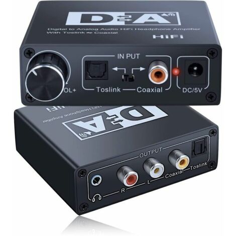DAC Converter - HiFi Amplifier - Digital to Analog - 2 x 3.5mm RCA Inputs - Bidirectional Optical Coaxial Input - Adjustable Volume Control