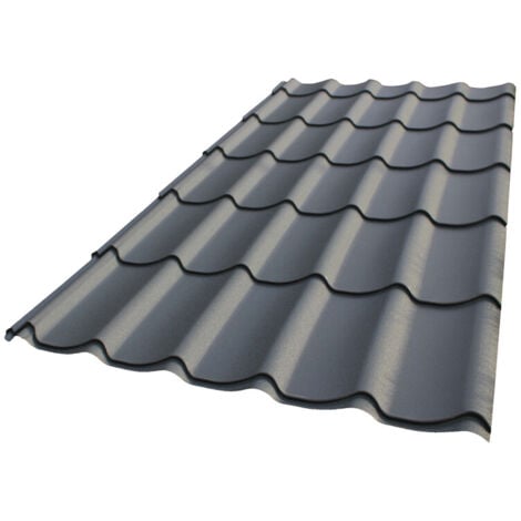 Dachpfannenplatte aus verzinktem Stahlblech, matt lackiert L 1,95 m / B 1,04 m - Farbe - Anthrazitgrau matt, Breite - 1,04 m, Länge - 1,95 m