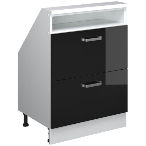 Dachschrägenschrank Rion, Schwarz-Eiche Hochglanz/Weiß, mit 2 Schubladen, Vicco