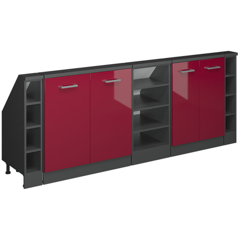 Dachschrägenschrank Rion, Rot Hochglanz/anthrazit, 5er Set, Vicco