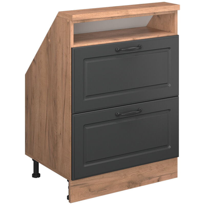 Dachschrägenschrank Rion, Goldkraft Eiche/anthrazit Landhaus, Mit 2 Schubladen, Vicco
