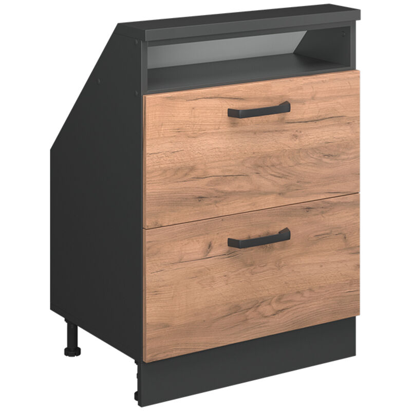 Dachschrägenschrank Rion, Anthrazit/goldkraft Eiche, Mit 2 Schubladen, Vicco
