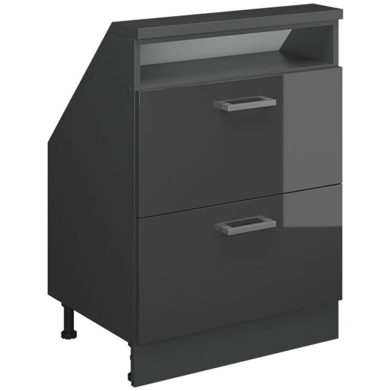 Dachschrägenschrank Rion, Anthrazit Hochglanz/anthrazit, Mit 2 Schubladen, Vicco