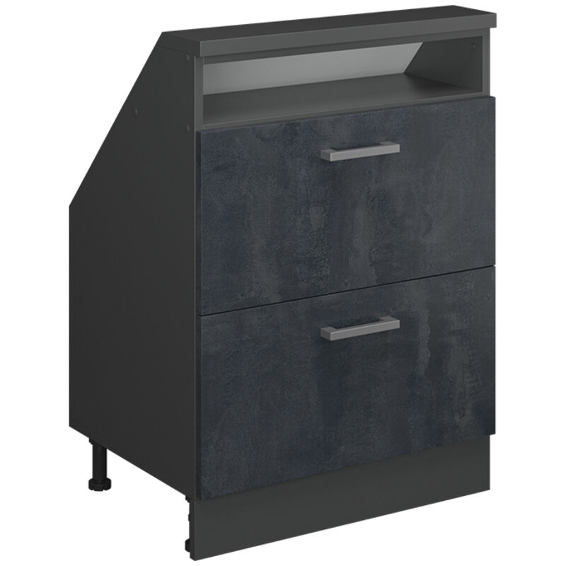 Dachschrägenschrank Rion, Schwarz Beton/anthrazit, Mit 2 Schubladen, Vicco