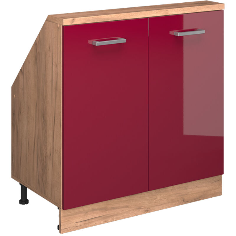 Dachschrägenschrank Rion, Rot Hochglanz/goldkraft Eiche, Mit 2 Türen, Vicco