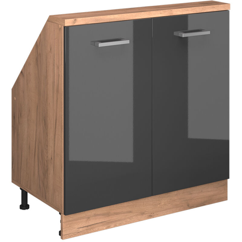 Dachschrägenschrank Rion, Anthrazit Hochglanz/goldkraft Eiche, Mit 2 Türen, Vicco