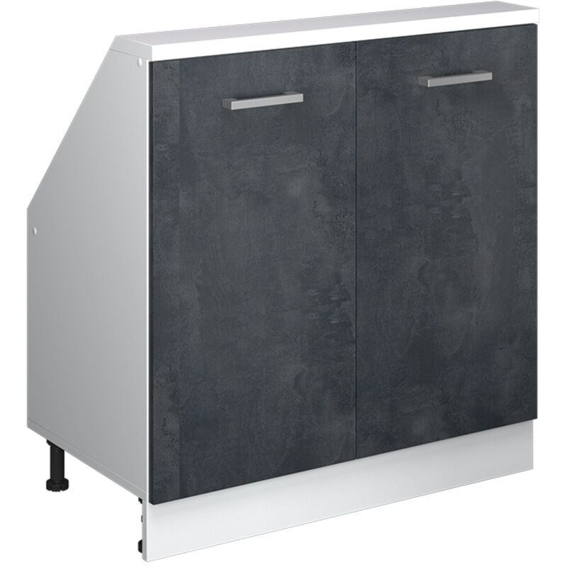 Dachschrägenschrank Rion, Schwarz Beton/weiß, Mit 2 Türen, Vicco