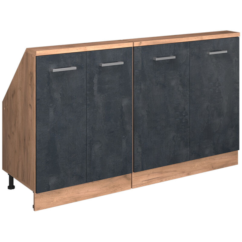 Dachschrägenschrank-set Rion, Schwarz Beton/goldkraft Eiche, 2er Set, Vicco