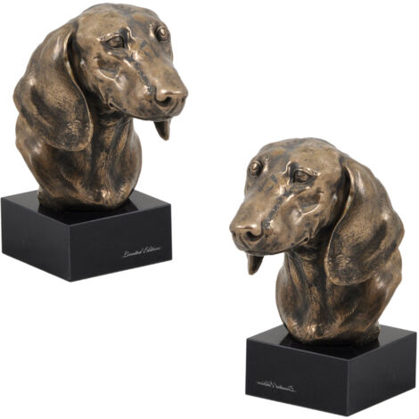 Dachshund - estatuilla de perro, busto sobre base de piedra, escultura, trofeo para la exposición de perros de Art-Dog