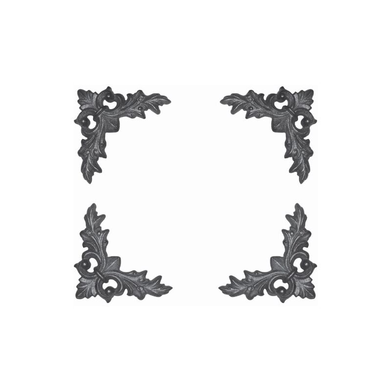 Décor d'angle par jeu de 4 avec motif feuille - Hauteur 130x130mm - Fonte à visser Deco Fer Forge