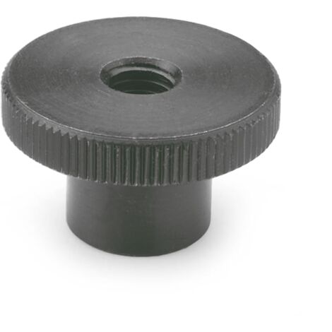 Dado alto zigrinato DIN466 d1 M 8mm d2 30mm STA marrone. Ganter (Per 10)