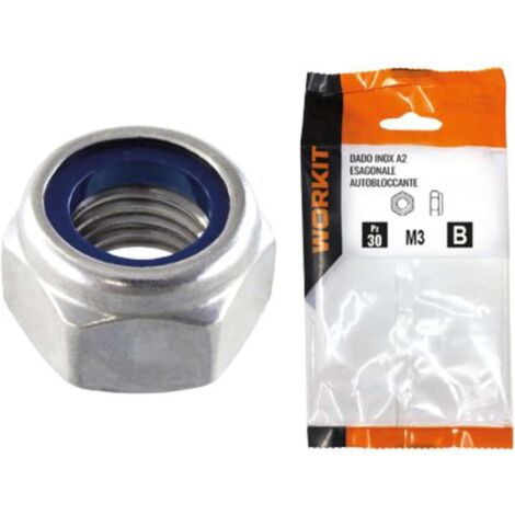 DADO ESAGONALE AUTOBLOCCANTE INOX A2 SELF WORKIT - BASSO M 4 CF=PZ 29 - 5 confezione