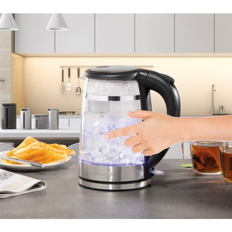 Daewoo - 1.5L Cool Touch Transparent Glass Kettle with Light Up led