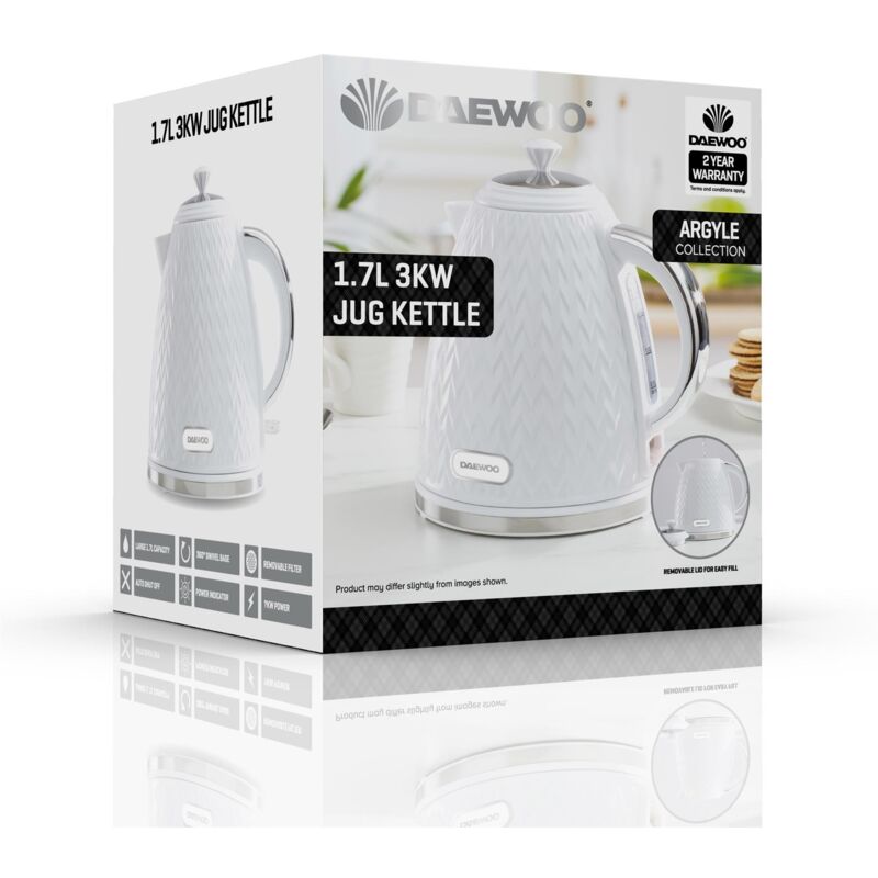 White Argyle 1.7L Jug Kettle - Daewoo