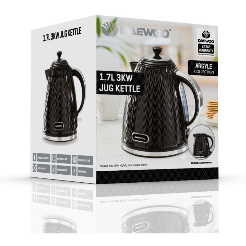 Daewoo - Black Argyle 1.7L Jug Kettle