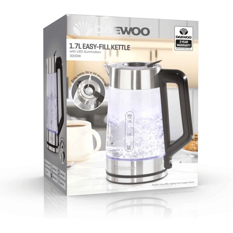 Daewoo - Easy Fill led Illuminating 1.7L Glass Kettle