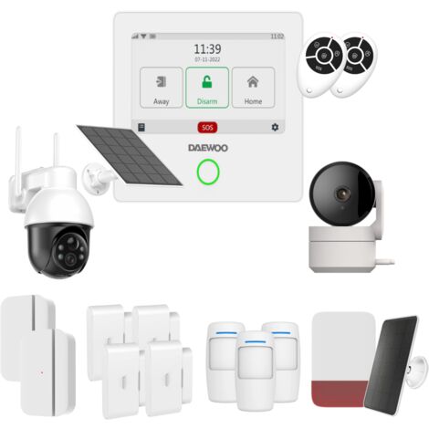 Daewoo Pack Alarme Connectée WiFi/GSM Touch 4,3 Pouces AM502 - Système sans Fil et sans Abonnement, Compatible Animaux, Détecteurs Inclus + Caméra de Surveillance Full HD, Application Mobile Incluse
