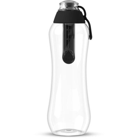 Dafi Botella de filtro de agua de carbón 0,5L Ideal para la escuela, el trabajo, el gimnasio, los viajes, Elimina el sabor y el olor a cloro, Ergonómico y duradero Negro