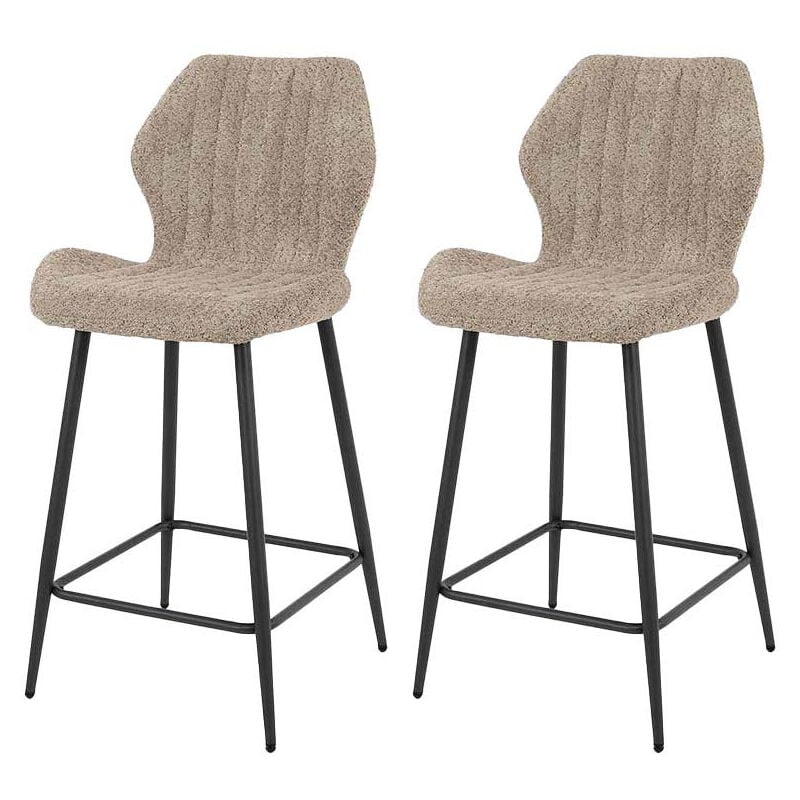 Dahi - lot de 2 tabourets de bar - support lombaire - en tissu bouclette sable - sable
