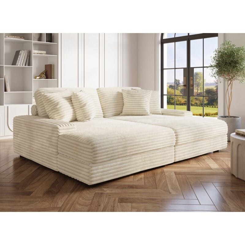 Deco In Paris - daho - Canapé droit 2 places en gros côtelé doux beige daho