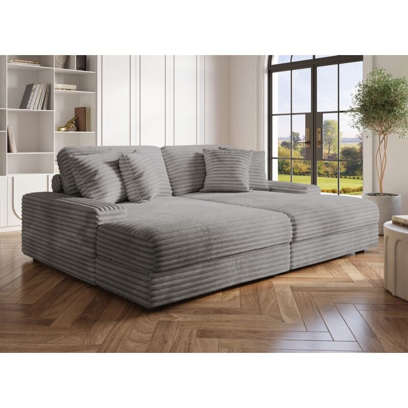 Deco In Paris - daho - Canapé droit 2 places en gros côtelé doux gris daho