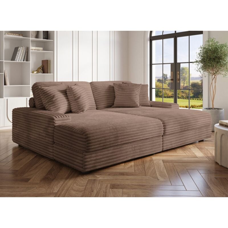 Deco In Paris - daho - Canapé droit 2 places en gros côtelé doux marron taupe daho