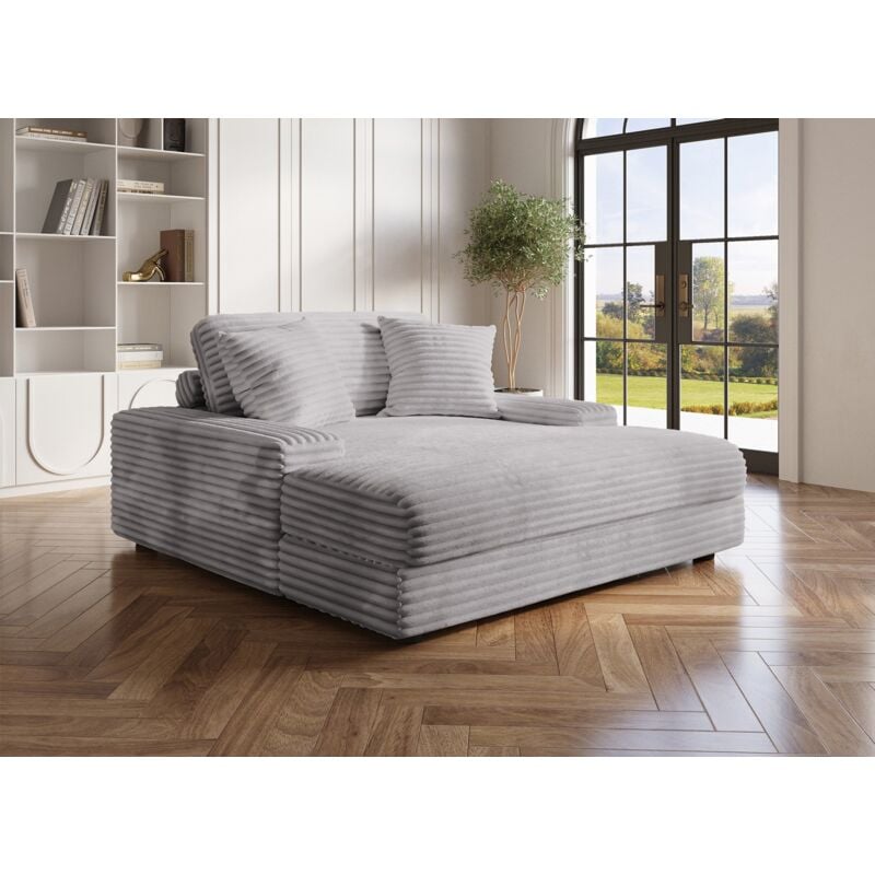 DAHO - Canapé méridienne 1 place en velours gros côtelé gris DAHO