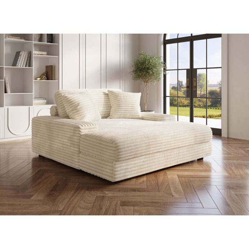 Daho - Canapé méridienne en gros côtelé doux beige daho