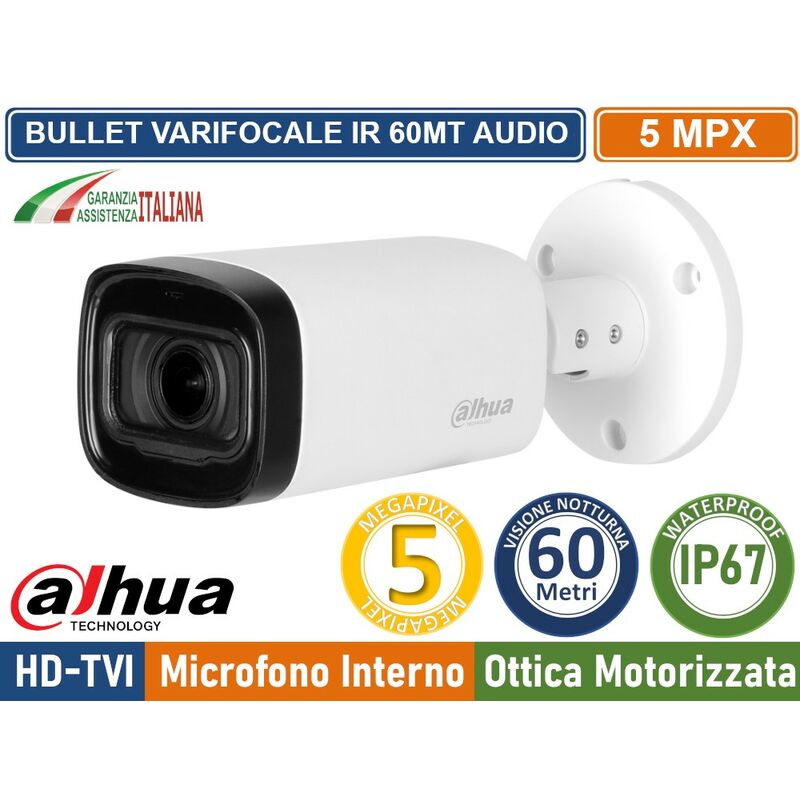 HAC-HFW1500RP-Z-IRE6-A telecamera bullet hdcvi pal uhd 2K 5MPX motozoom 2.712MM osd audio IR60 metri - Dahua