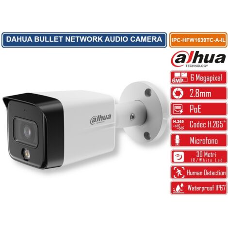 DAHUA IPC-HFW1639TCP-A-IL TELECAMERA BULLET IP NETWORK 6MP SMART DUAL LIGHT CON AUDIO E AI DAESTERNO IP67