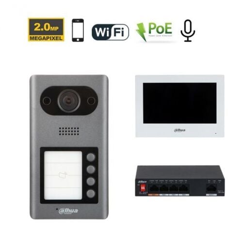 Dahua Kit videocitofonico IP - Wi-Fi Posto esterno VTO3211D-P4-S2 + Switch PFS3006-4ET-36 + Monitor 7" VTH2621GW-WP Nr.01 Monitor