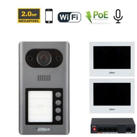 Dahua Kit videocitofonico IP - Wi-Fi Posto esterno VTO3211D-P4-S2 + Switch PFS3006-4ET-36 + Monitor 7" VTH2621GW-WP Nr.02 Monitor