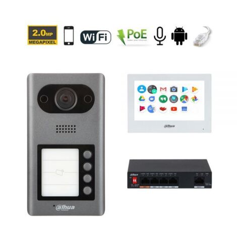 Dahua Kit videocitofonico IP - Wi-Fi Posto esterno VTO3211D-P4-S2 + Switch PFS3006-4ET-36 + Monitor 7" VTH5321GW-W Android Nr.01 Monitor