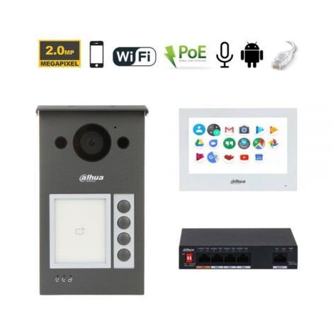 Dahua Kit videocitofonico IP Wi-Fi Posto esterno VTO3311Q-WP + Switch + Monitor 7" VTH5321GW-W Android Nr.01 Monitor