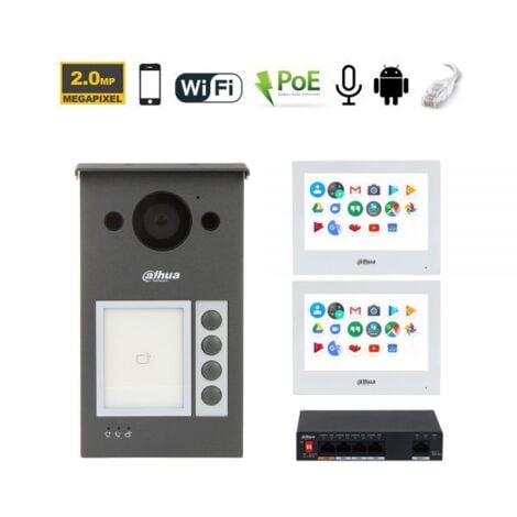 Dahua Kit videocitofonico IP Wi-Fi Posto esterno VTO3311Q-WP + Switch + Monitor 7" VTH5321GW-W Android Nr.02 Monitor