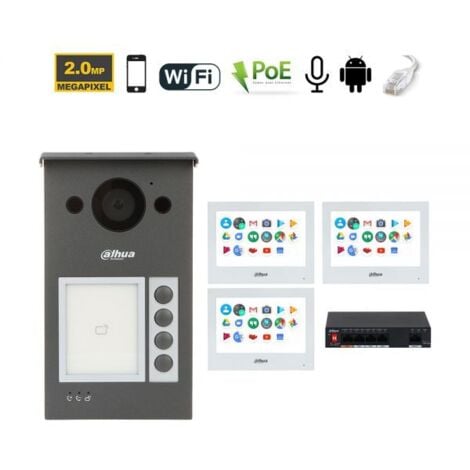 Dahua Kit videocitofonico IP Wi-Fi Posto esterno VTO3311Q-WP + Switch + Monitor 7" VTH5321GW-W Android Nr.03 Monitor