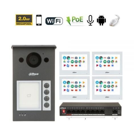 Dahua Kit videocitofonico IP Wi-Fi Posto esterno VTO3311Q-WP + Switch + Monitor 7" VTH5321GW-W Android Nr.04 Monitor