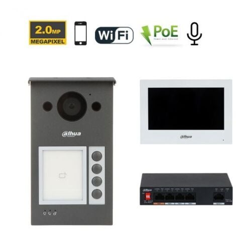 Dahua Kit videocitofonico IP - Wi-Fi Posto esterno VTO3311Q-WP + Switch PFS3006-4ET-36 + Monitor 7" VTH2621GW-WP Nr.01 Monitor