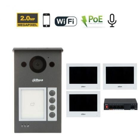 Dahua Kit videocitofonico IP - Wi-Fi Posto esterno VTO3311Q-WP + Switch PFS3006-4ET-36 + Monitor 7" VTH2621GW-WP Nr.03 Monitor