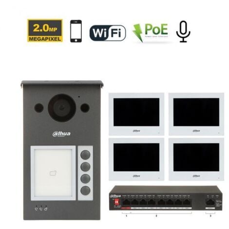 Dahua Kit videocitofonico IP - Wi-Fi Posto esterno VTO3311Q-WP + Switch PFS3006-4ET-36 + Monitor 7" VTH2621GW-WP Nr.04 Monitor