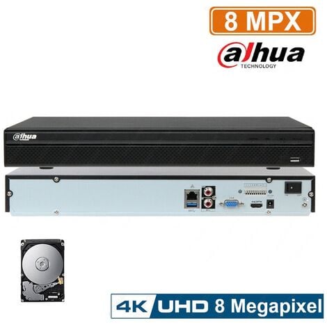 DAHUA NVR 8 CANALES 4K 8 Mp ONVIF NVR4208-4KS2 H265 200Mbps HD 500 GB