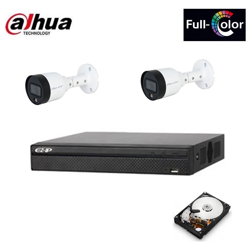 Dahua - poe ip camera kit 2 cameras 2 mpx full colour hd 2 tb