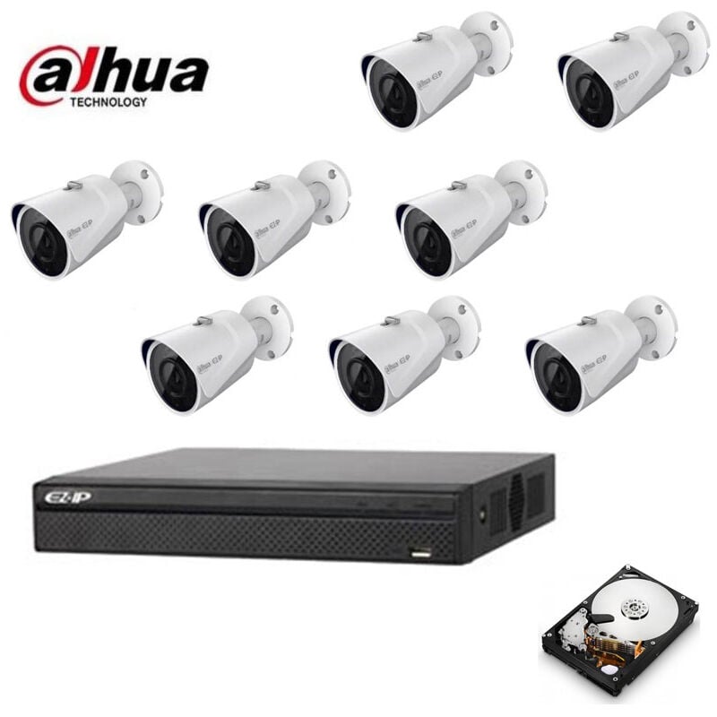Dahua - poe ip video surveillance kit 8 cameras 2 mpx hd 500 gb