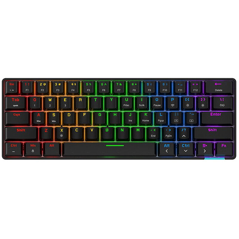 

STK61 BT y teclado mecanico de modo dual con cable, 61 teclas, teclado mecanico de oficina para juegos de luz mixta, negro (interruptores azules),