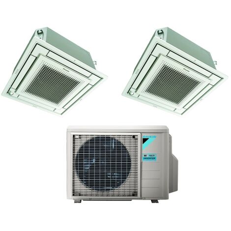 Daikin Bluevolution Inverter-Dual-Split-Kassetten-Klimagerät FFA-A 12+12 mit 2MXM50A R-32 Wi-Fi optional mit weißem Grill 12000+12000 italienische Garantie