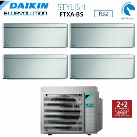 Daikin Bluevolution Quadri Split rèversible Climatiseur série STYLISH TOTAL SILVER FTXA-BS 9+9+12+12 avec 4MXM80N R-32 Wi-Fi intégré 9000+9000+12000+12000 couleur GRIS garantie europèenne- News 2020