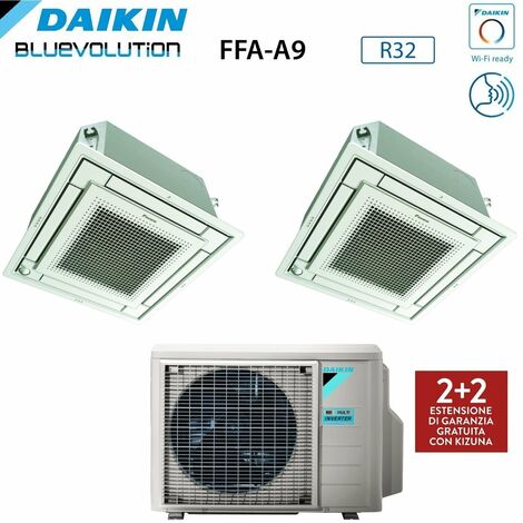 Daikin – Climatiseur réversible 5,0 kW – Dual Split Cassette FFA-A 9+12 – R-32 avec Wi-Fi – Grille blanche incluse – Classe A++ - 2MXM50M9
